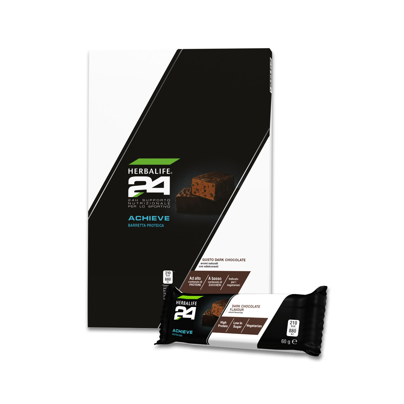 Barrette Proteiche H24 Achieve Gusto Dark Chocolate: Herbalife.com - 3D Render 1300x1300px