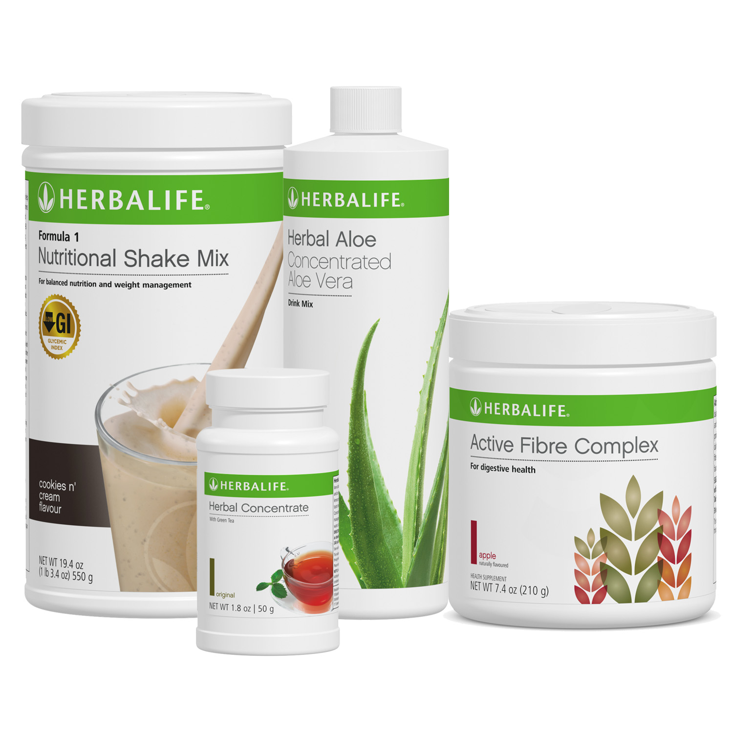 090z Herbalife Nutrition Healthy Breakfast Fibre Set (F1 Cookies n' Cream + Aloe Original)