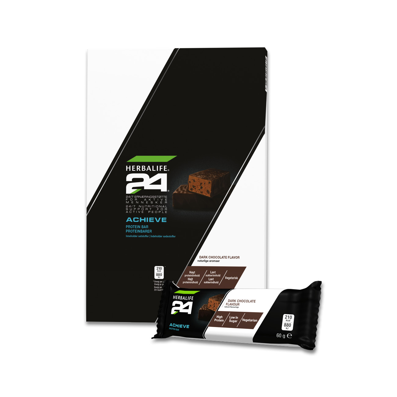 H24 Achieve Protein Bar Dark Chocolate: Herbalife.com - 3D Render Billede
