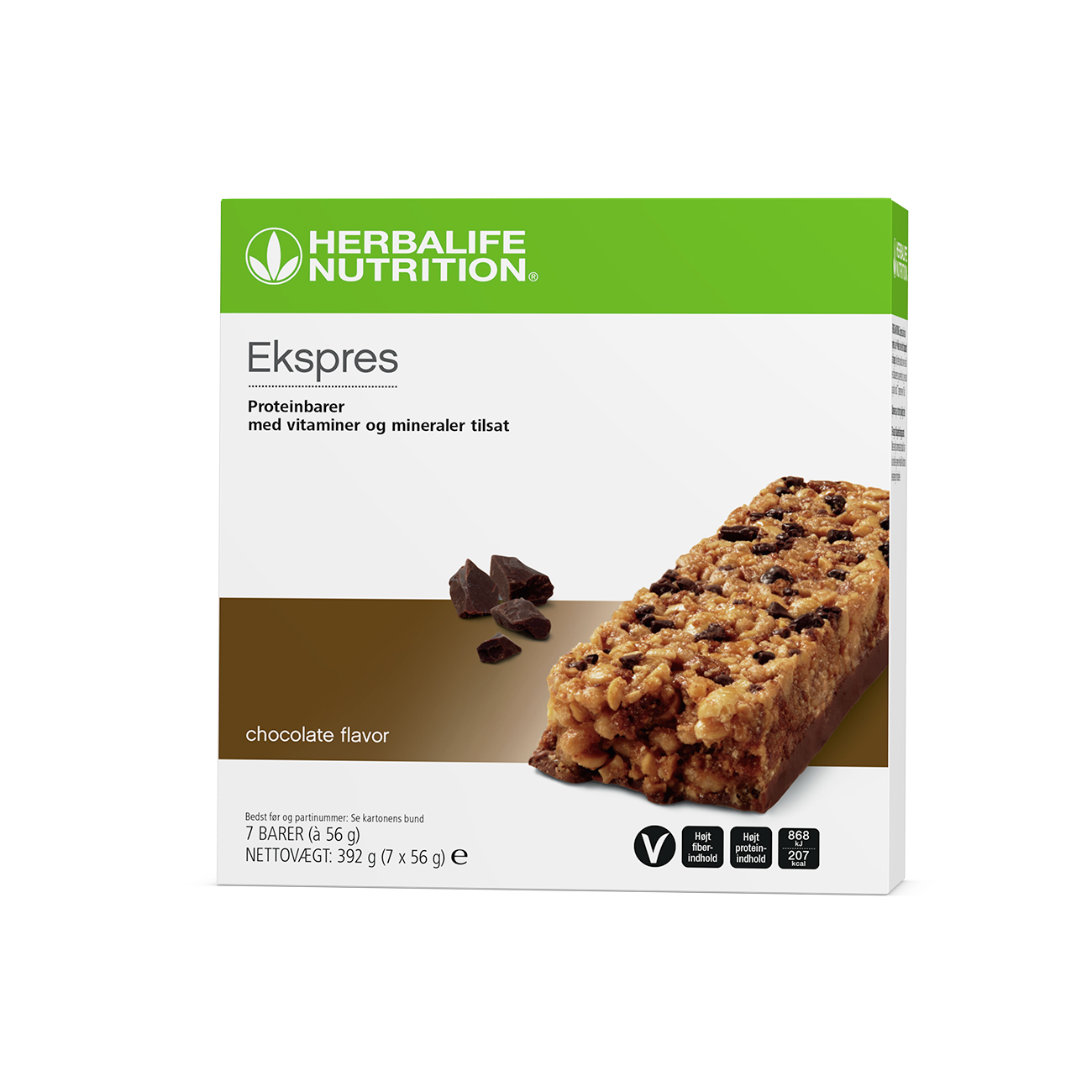 Vores Express Protein Bar med chokoladesmag er en rig og velsmagende proteinsnack. Hver bar indeholder 13 g protein af høj kvalitet.