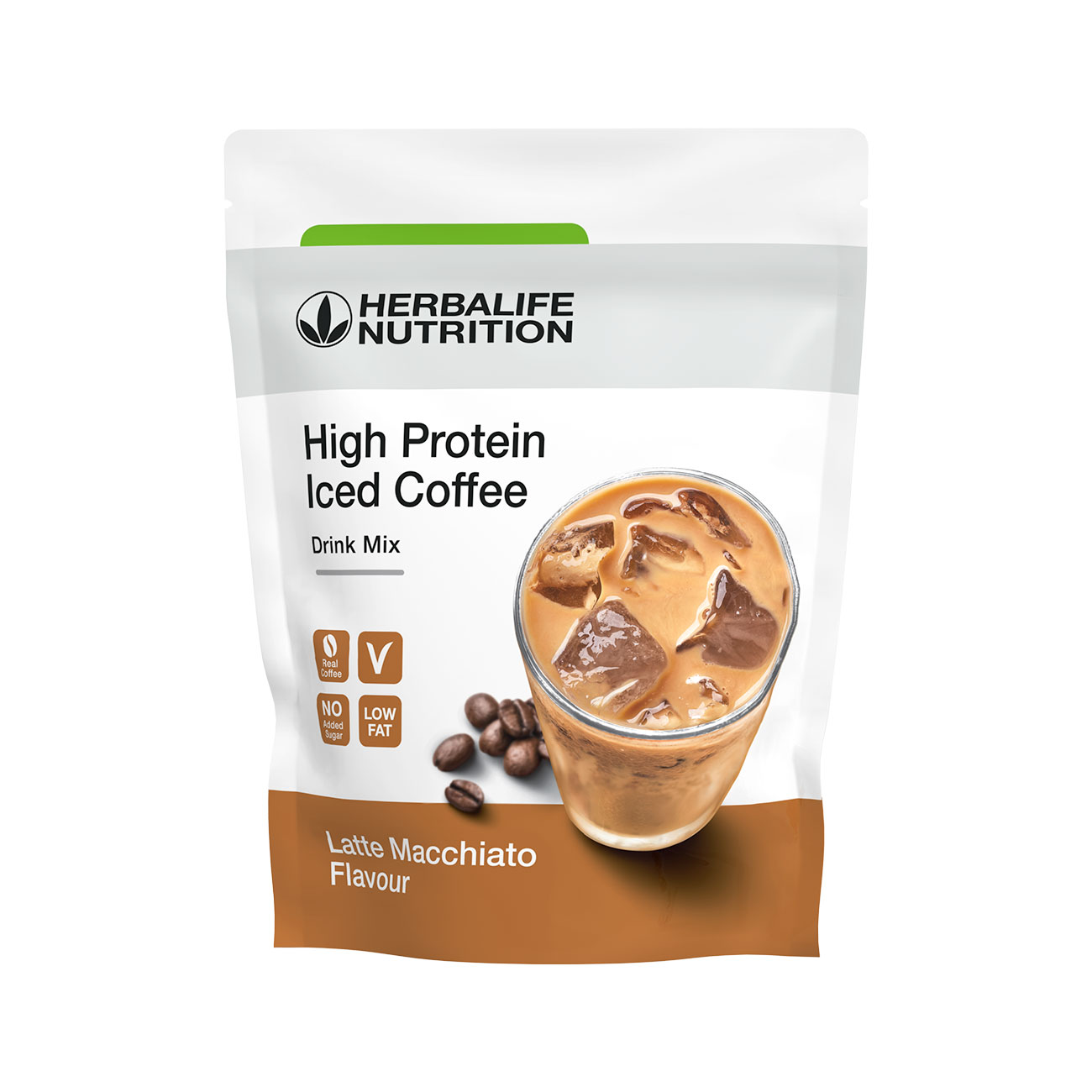 High Protein Iced Coffee Drink Mix High Protein Iced Coffee Γεύση Latte Macchiato product shot.