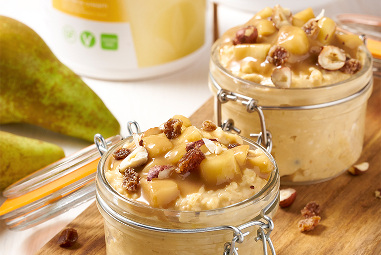 Overnight oats recipe with Formula 1 protein shake.