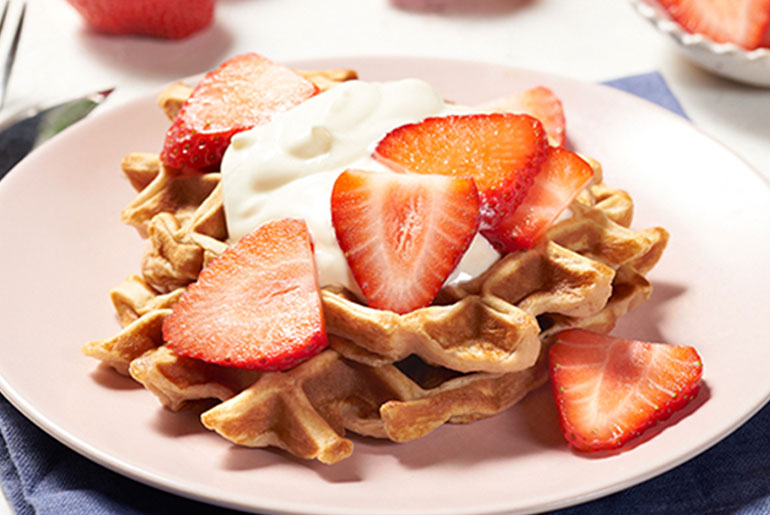 Healthy protein strawberry waffles recipe.