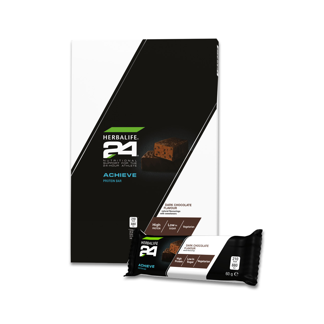 H24 Achieve Protein Bar Dark Chocolate: Herbalife.com - 3D Render 1300x1300px