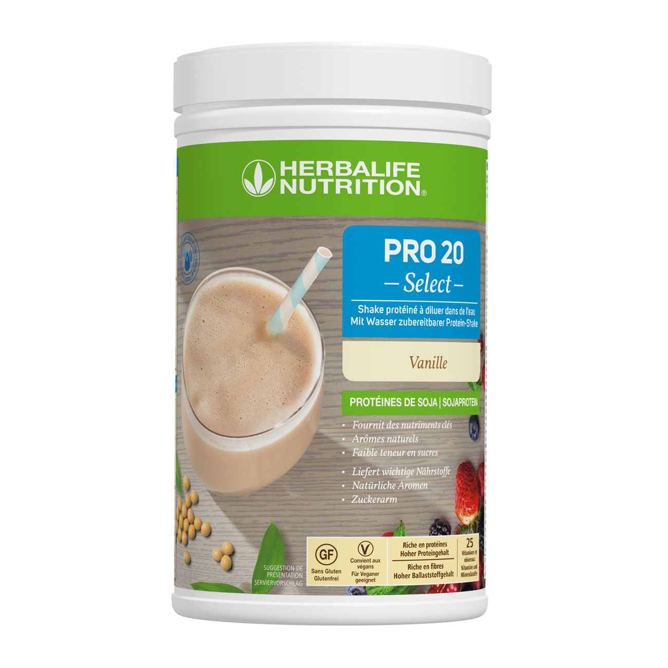 PRO 20 Select - Encas protéiné saveur vanille, sans gluten et sans lactose. 20g de protéines, 25 vitamines et minéraux, 6 de fibres, 146 calories