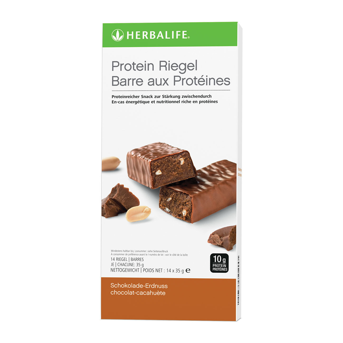 Barres aux proteines Chocolat Cacahuete   des barres proteinees pour un delicieux encas minceur. 10g de proteines dans chaque barre. 140 kcal par barre.