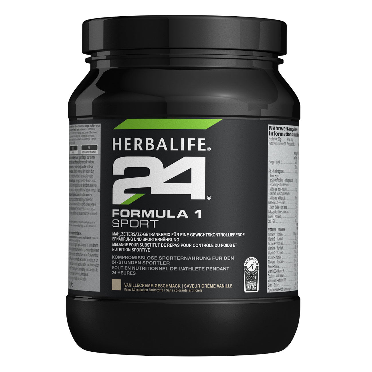 Formula 1 Sport Vanille onctueuse    substitut de repas adapte aux athletes, riche en proteines; 2 types de proteines : la caseine et le lactoserum (whey)