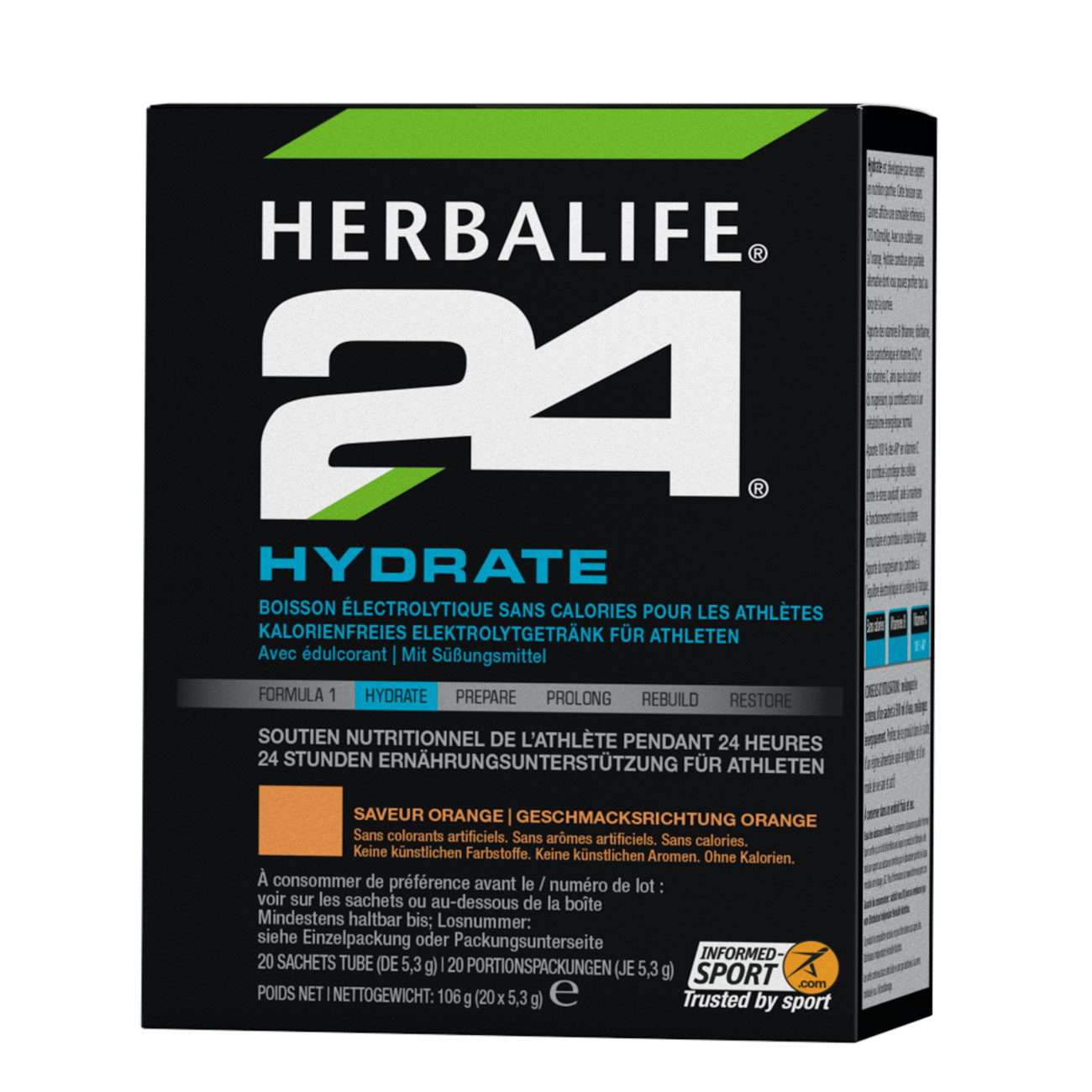 Herbalife24® Hydrate Boissons a base d'electrolytes Orange 20 sachets, 106g