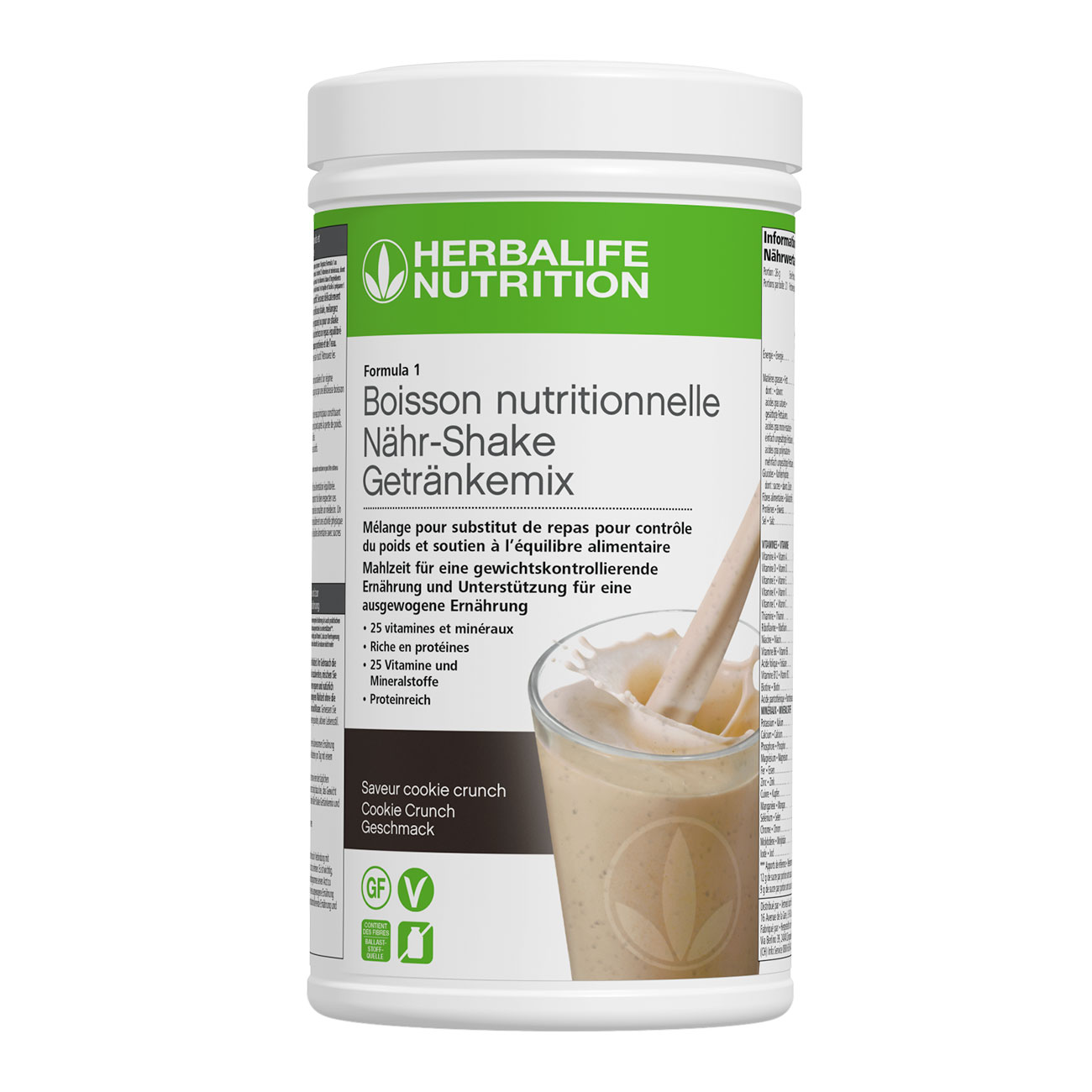 Formula 1 Cookie crunch – un shake proteine complet. Ingredients vegan. Sans gluten. Pour le controle de poids.