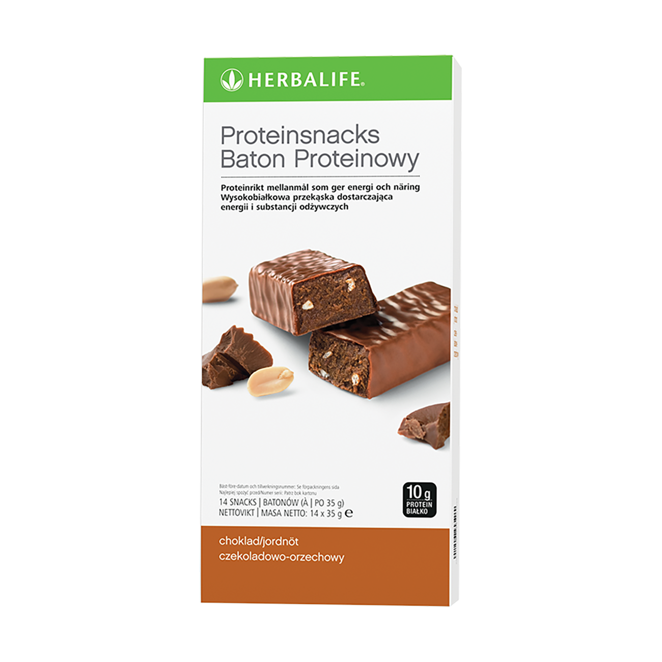 Baton proteinowy Produkt proteinowy o smaku czekoladowo-orzechowym product shot