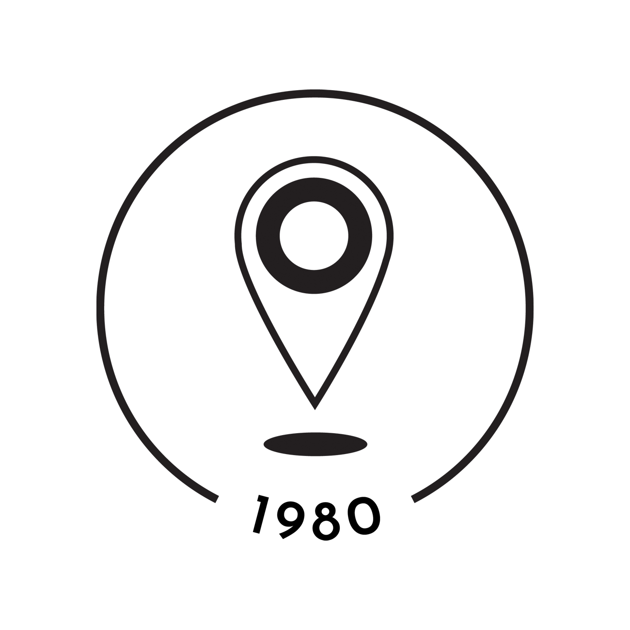 ícone de localização e 1980