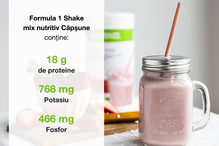 Cantități de proteine, potasiu și fosfor pentru Formula 1 Shake mix nutritivCantități de proteine, potasiu și fosfor pentru Formula 1 Shake mix nutritiv