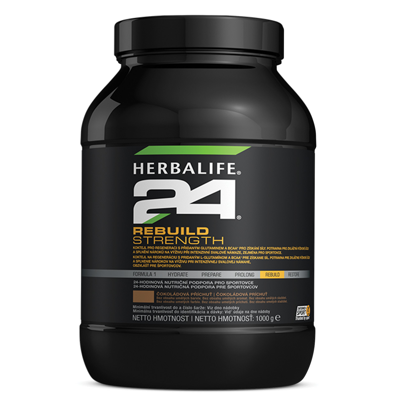H24® Rebuild Strength Proteínový koktail s cokoládovou príchutou.